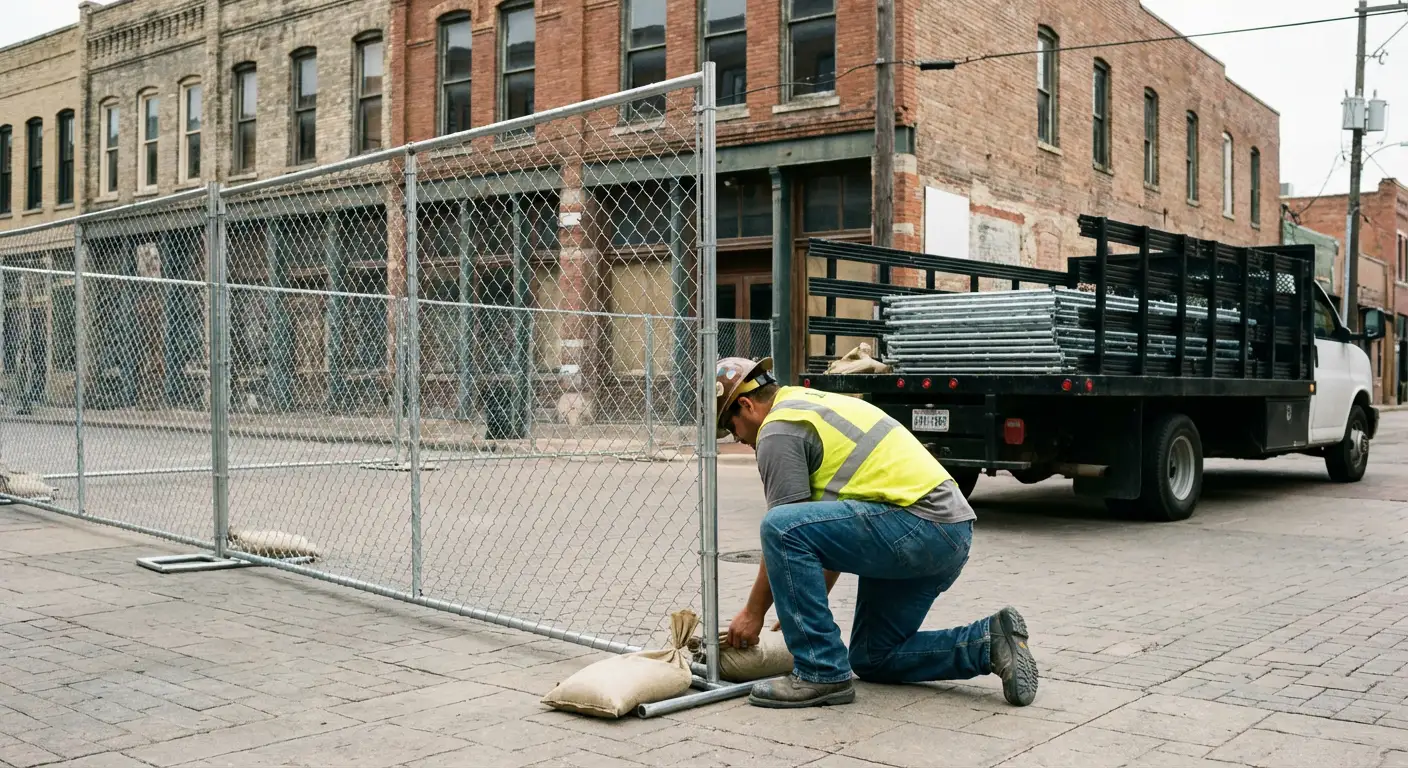Temporary fence installation in Smyrna urban environment