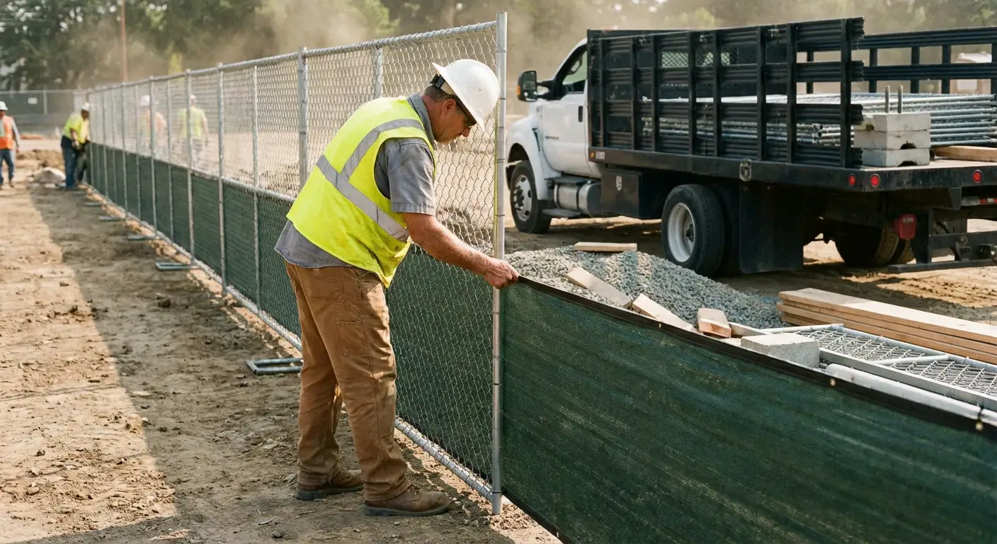 Privacy windscreen installation on construction fence in Smyrna, TN